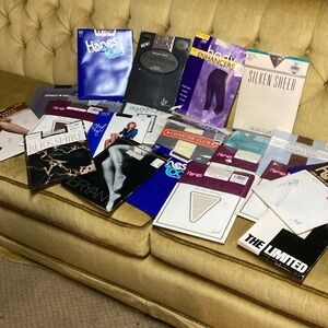 23 pairs of vintage pantyhose nylons misc sizes colors resale lot designer